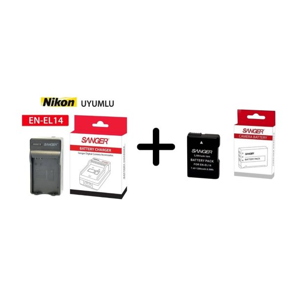Sanger,Nikon En-El14 Fotoğraf Makinesi Bataryası Ve Şarj Cihazı.